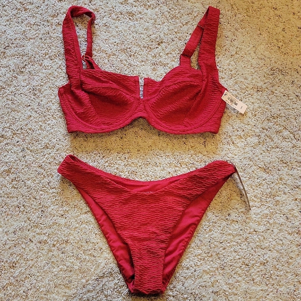 Victoria's Secret Red Textured Bikini Set